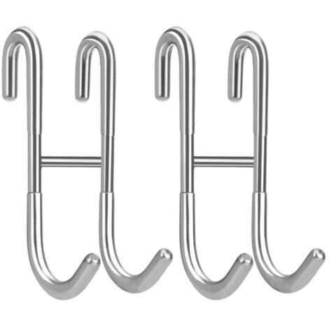 Crochets en S en acier inoxydable, crochets doubles, crochets pour serviettes de salle de bain et de cuisine, crochets pour suspendre les vêtements sans trou, crochets derrière la porte, argent [2 piè (1/5)