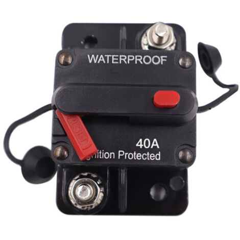 Disjoncteur 40 A pour moteurs de pêche à la traîne marins, bateaux et VTT, alimentation manuelle 12 V-42 V CC avec réarmement manuel, fusible en ligne étanche, onduleur (40 A) (1/2)