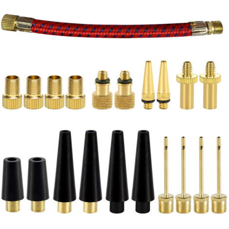 Kit de 21 adaptateurs de valve pour pneus de vélo, aiguille pour pompe à ballon, adaptateurs et accessoires de gonflage compatibles avec les pompes standard et les compresseurs d'air. (1/5)