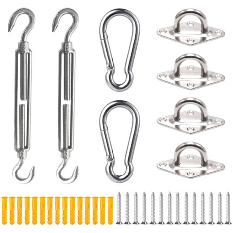 Kit de fixation robuste pour guirlandes lumineuses, crochets et voile d'ombrage en acier inoxydable 304, pour terrasse, pelouse et jardin. (1/5)