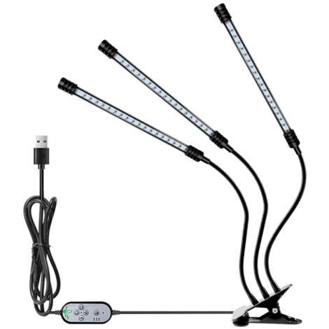 Lampe de croissance USB pour plantes d'intérieur, spectre complet rouge et bleu, angle réglable, pince de bureau, 5 niveaux d'intensité, minuterie 4/8/12 h (1/5)