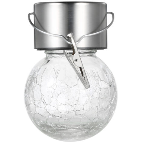 Lampe solaire suspendue en forme de boule de verre craquelé (1 pièce, 1,2 V, 0,1 W), résistante à l'eau (IP44), avec batterie rechargeable haute capacité intégrée de 300 mAh. Idéale pour jardin, terra (1/5)