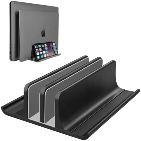 Support vertical double réglable pour ordinateur portable, nouveau modèle à 2 emplacements, en aluminium, compatible avec tous les MacBook/Chromebook/Surface/Dell/iPad jusqu'à 17,3 pouces - Noir (1/5)