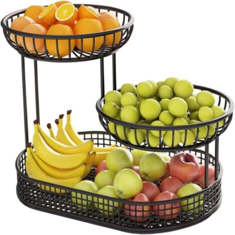 Plateau à fruits et à apéritifs en fer forgé à plusieurs niveaux, fil épais et lisse, facile à nettoyer, noir et simple.