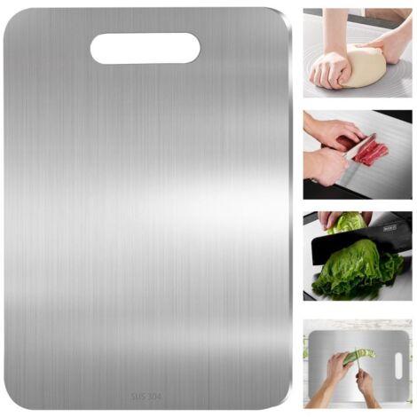 Planche à découper en acier inoxydable 304, planche à découper double face en acier inoxydable pour une utilisation en cuisine, planche à découper idéale pour la découpe de viandes, fruits et légumes 