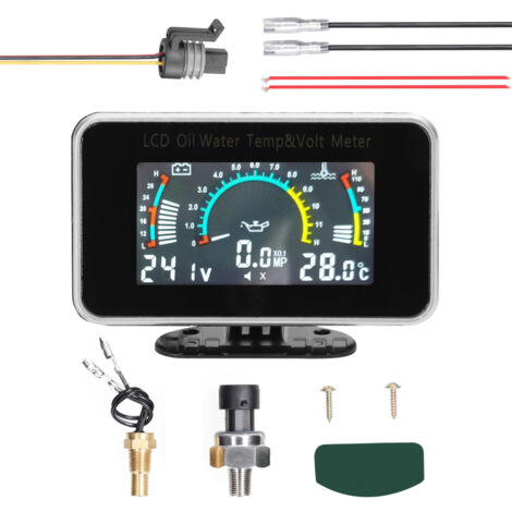 Manomètre numérique 3 en 1 pour voiture, camion, SUV et camping-car : pression d'huile, tension et température d'eau. Instrument universel 9-36 V. Compatible avec : écran LCD, pression d'huile, tensio