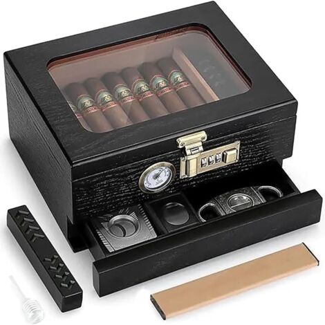 Nouvelle boîte à cigares en bois massif avec couvercle transparent, coffret de rangement pour cigares, cave à cigares, étui à cigares en bois (1/5)