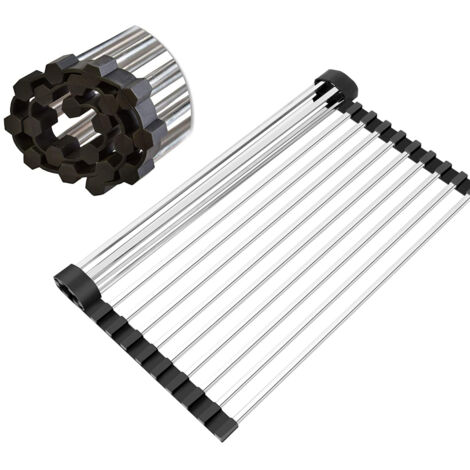 Égouttoir à vaisselle enroulable pour évier, égouttoir multifonctionnel, égouttoir portable (43 x 30 cm) (1/5)