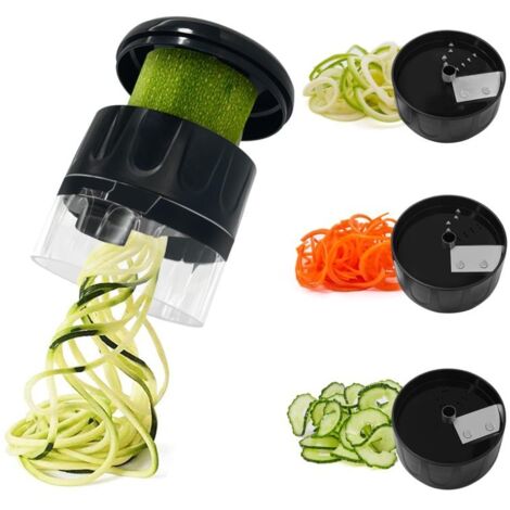 Coupe-légumes spiraliseur 3 en 1, appareil à spirales réglable pour courgettes et carottes, coupe-concombres spiralisé, outil de cuisine facile à utiliser (noir) (1/5)