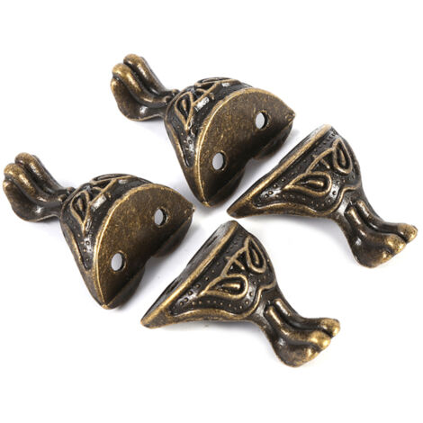 Lot de 4 boîtes à bijoux en laiton antique, coffret en bois avec pieds décoratifs et protections d'angle, style vintage
