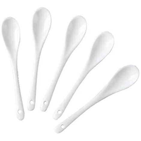 Lot de 5 cuillères à café en porcelaine blanche – Compatibles lave-vaisselle, résistantes, 13 cm