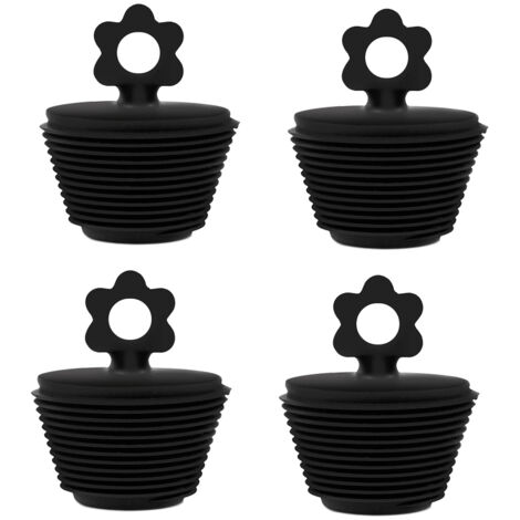 Lot de 4 bouchons de baignoire universels en silicone, pour éviers et baignoires de cuisine (noir) (1/5)