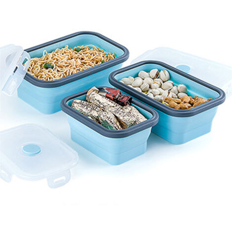 Ensemble de boîtes à lunch pliables en silicone, contenants alimentaires rectangulaires pour pique-nique, cuisine en plein air, compatibles micro-ondes et congélateur, 3 pièces, 350/500/800 ml
