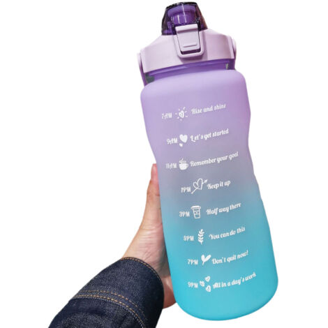 Gourde de 2 L avec marqueur et paille, grande capacité, avec poignée, réutilisable et étanche, idéale pour la randonnée, les voyages, les sports de plein air, la salle de sport et le fitness. (1/5)