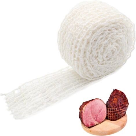 Filet à viande en rouleau de 5 mètres (type élastique 22) - Filet de boucher blanc pour la cuisson, le fumage ou le séchage à l'air de la viande, de la volaille et du jambon (1/5)