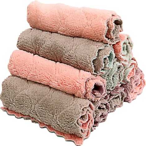 SAOYOAS Lot de 10 torchons de cuisine en polaire corail microfibre, super absorbants, de haute qualité et antiadhésifs (1/5)