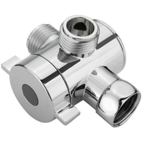 Robinet inverseur à trois voies avec adaptateur en T de 1/2 pouce pour pommeau de douche de baignoire, monté sur bras. (1/5)