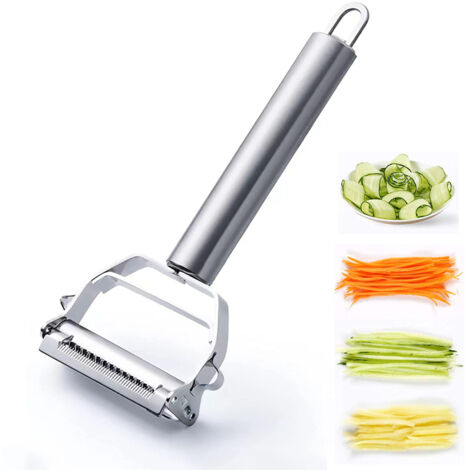 Éplucheur à légumes double en acier inoxydable - Coupe-julienne, trancheuse, râpe, grattoir de qualité professionnelle - Fruits, pommes de terre, carottes, concombres - Un indispensable de la cuisine (1/5)