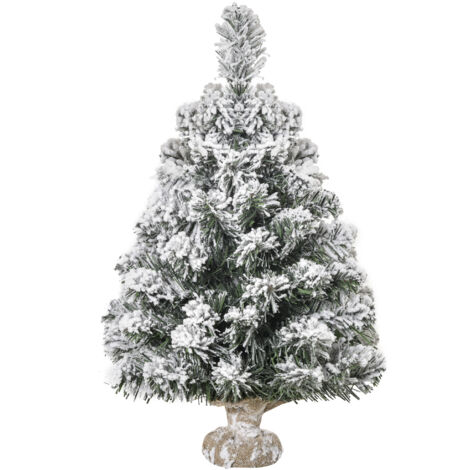 Mini sapin de Noël artificiel de 60 cm, pin artificiel enneigé, 67 branches, socle en ciment pour intérieur et bureau.