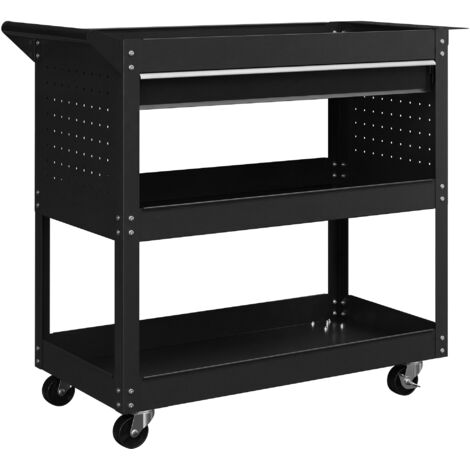 Chariot d'atelier à 3 niveaux avec tiroir, porte-outils latéral et poignée, 82 x 35 x 76 cm, noir (1/5)