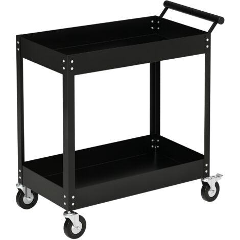 Chariot d'atelier, 2 niveaux, tiroir, 4 roues, acier, jusqu'à 150 kg, 84,5 x 38 x 84 cm, noir (1/5)