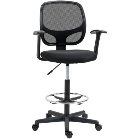 Chaise de bureau ergonomique, chaise de dessin, repose-pieds, dossier en maille, hauteur réglable, 60 x 56 x 110-132 cm, noire
