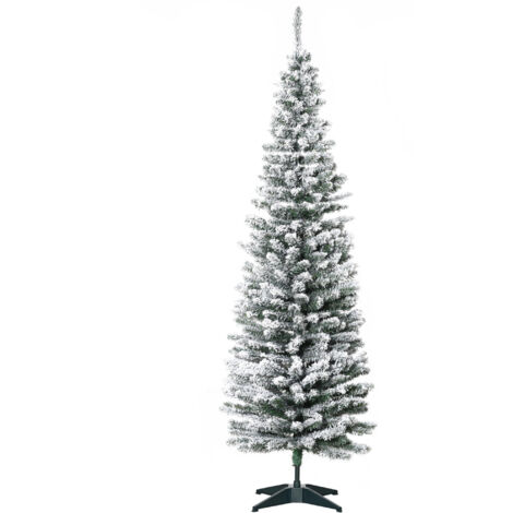 Sapin de Noël artificiel, 210 cm, branches en PVC floqué, pliable, pied en métal, vert et blanc