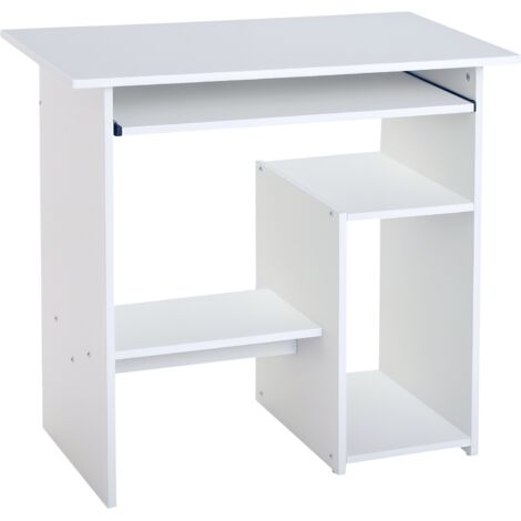Table d'ordinateur compacte en bois, plateau de rangement pour clavier, table d'angle moderne blanche pour bureau à domicile (1/5)