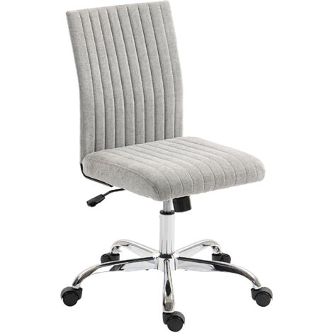Chaise de bureau sans accoudoirs, réglable en hauteur et pivotante, ergonomique, avec roulettes et revêtement en tissu, grise. (1/5)