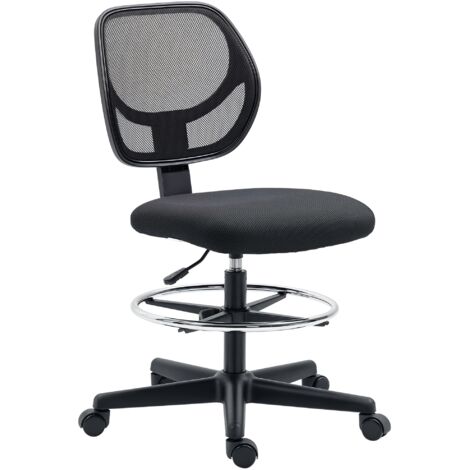 Chaise de bureau réglable en hauteur avec assise en maille, réglable de 50 à 70 cm, avec repose-pieds pivotant à 360°, noire (1/5)