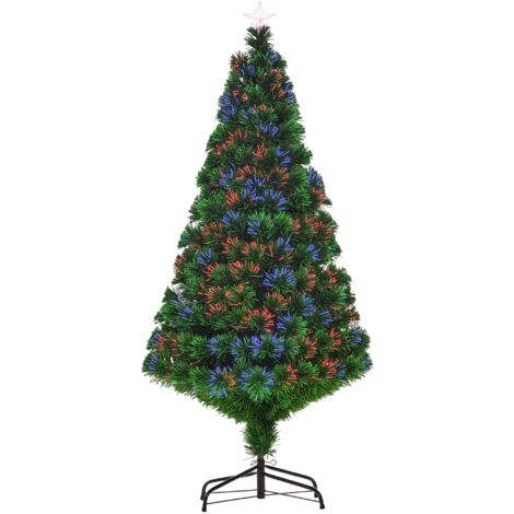 Sapin de Noël artificiel de 150 cm en fibre de verre avec éclairage LED, 180 branches, support métallique inclus pour une utilisation en intérieur.