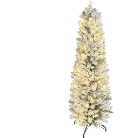 Sapin de Noël artificiel mince pré-illuminé avec 329 branches et lumières LED blanches intégrées, en plastique et métal, Ø52 x 180 cm, vert