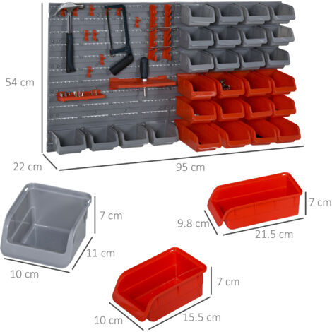 Panneau Mural Porte-outils Rouge 78x156 Cm Avec 20 Boîtes Plastique – Rangement Malin