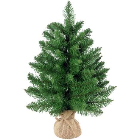 Mini sapin de Noël de 55 cm avec 50 branches feuillues et aiguilles en PVC réalistes, socle en ciment et guirlandes.