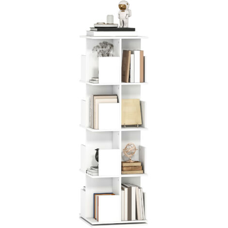 Bibliothèque pivotante à 4 niveaux, étagères de rangement avec 16 compartiments, 39 x 39 x 128,3 cm, blanche (1/5)