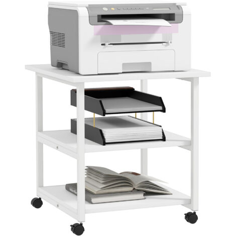 Support d'imprimante 3 niveaux en acier avec roulettes blanc – Rangement bureau pour imprimante et fournitures (1/5)