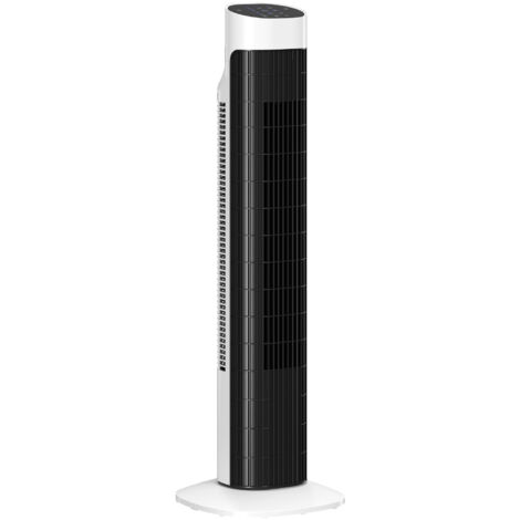 Ventilateur colonne, ventilateur de table pour chambre, oscillation à 70°, affichage LED, télécommande, minuterie 12 heures, noir et blanc (1/5)
