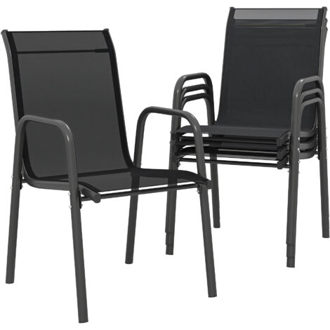 Ensemble de 4 chaises de jardin empilables avec accoudoirs et dossier haut, noires. (1/5)