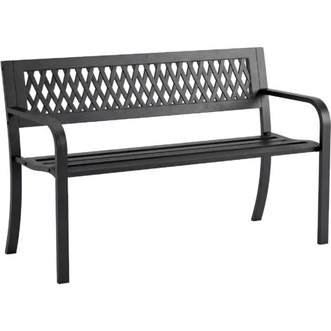 Banc de jardin 2 places avec structure à lattes et accoudoirs, métal, 119 x 50 x 75 cm, noir (1/5)