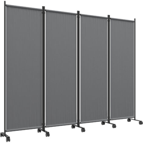 Paravent pliable à 4 panneaux avec roulettes, pour une utilisation intérieure et extérieure, 221 x 50 x 172 cm, gris foncé