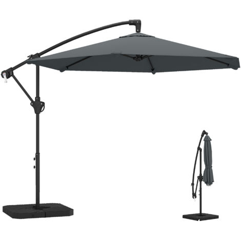 Parapluie feu tricolore, env. Ø 300 cm, avec mécanisme de verrouillage, manivelle et poids. Gris foncé. (1/5)