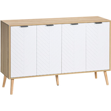 Conteneur mobile avec 2 armoires et étagères réglables, en bois de pin, 120x35x77,4 cm, couleur bois et blanc.