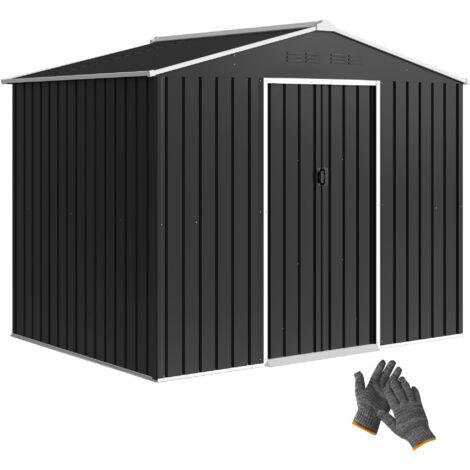 Abri de jardin en acier 2,3 x 1,7 m avec aérations et double porte coulissante, gris foncé. (1/5)