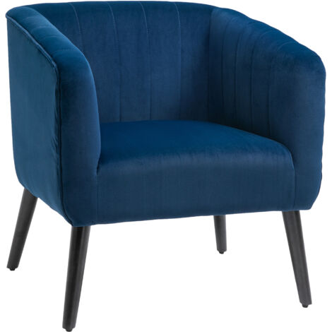 Fauteuil rembourré moderne de style nordique, avec revêtement en velours et pieds en bois, couleur bleue, dimensions 70,5 x 70 x 76 cm.