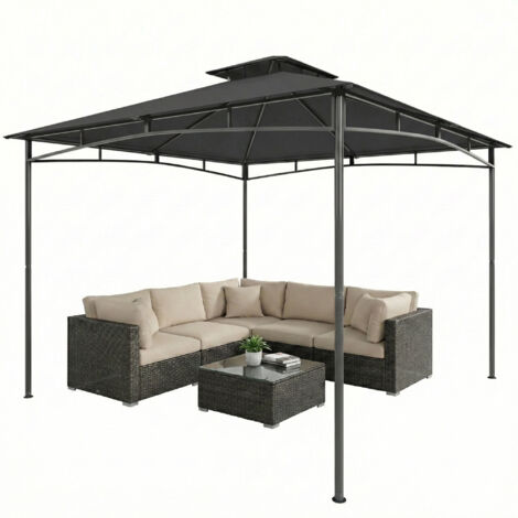 Pavillon de jardin étanche et résistant à l'hiver 3x3m avec structure supérieure rétractable et double toit, gris foncé. (1/5)