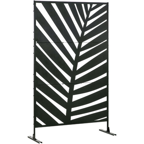 Paravent métallique style feuille de bananier de 198 cm – Séparateur de pièce extérieur autoportant noir