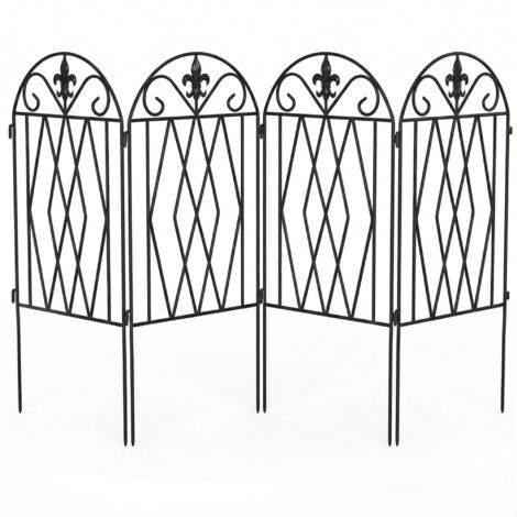 Ensemble de 4 barrières de jardin en métal, 125 x 56 cm, avec une structure arquée robuste, facile à installer pour les pelouses et les terrasses. Noires. (1/5)