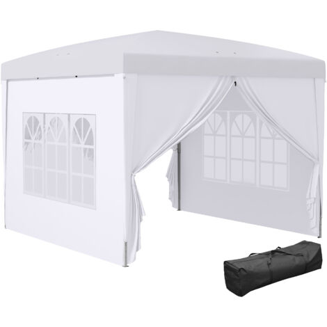 Tonnelle pliante 3 x 3 m, chapiteau pour mariage et réception, avec sac de transport et fenêtres, blanche (1/5)