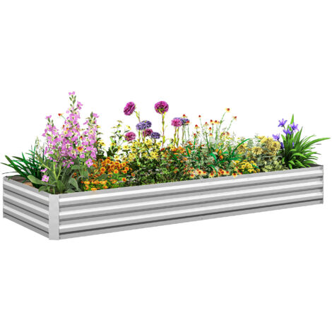 Potager surélevé rectangulaire 241 x 90,5 x 30 cm en tôle d'acier ondulée argentée (1/5)