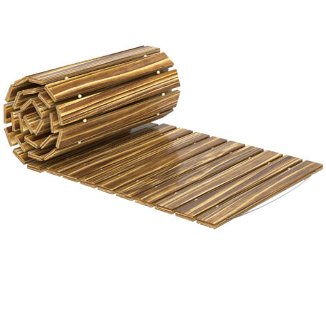 Allée de jardin en bois 120x38 cm, allée extérieure droite enroulable, résistante aux intempéries et carbonisée.